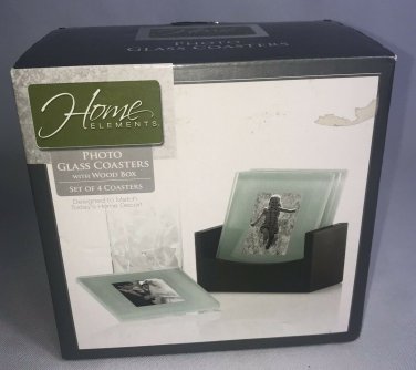 Home Elements Photo Glass Coasters with Wood Box Set of 4