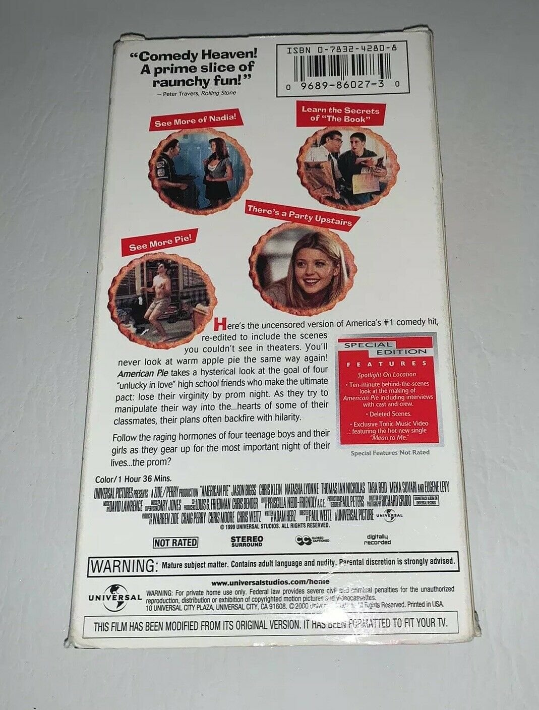 American Pie VHS 2000 Special Edition Unrated Version