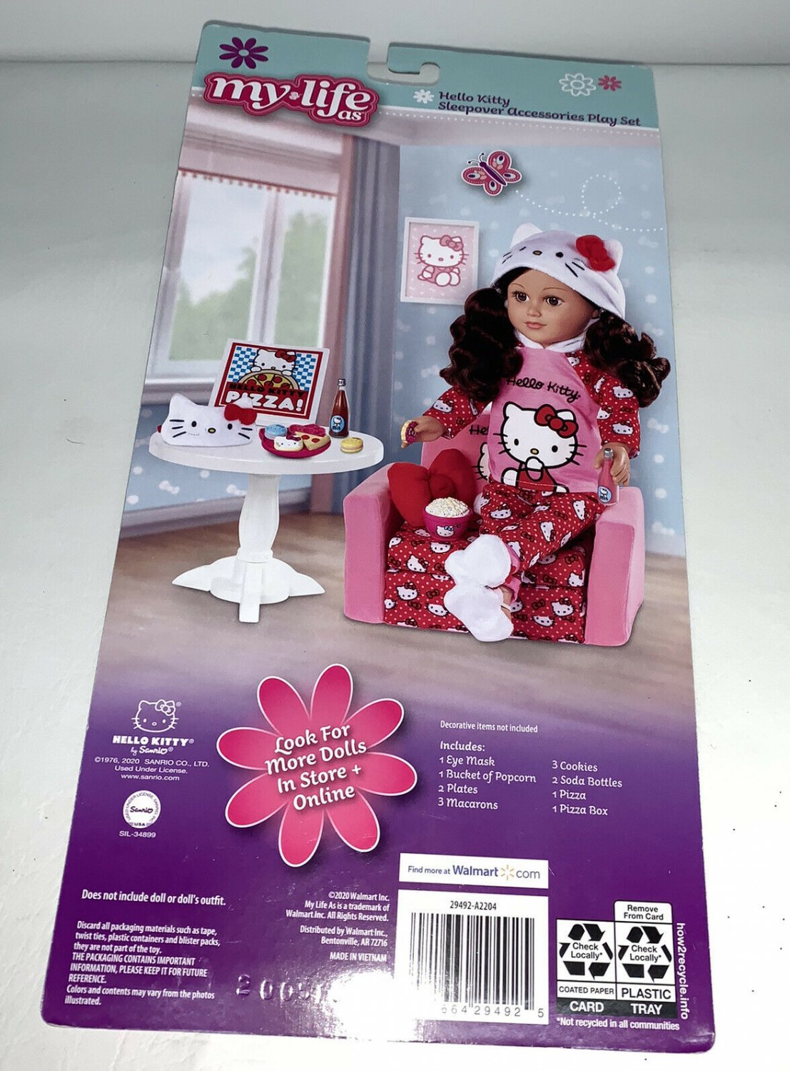 My Life As Hello Kitty Sleepover Play Set Mask Pizza Popcorn Cookies ...