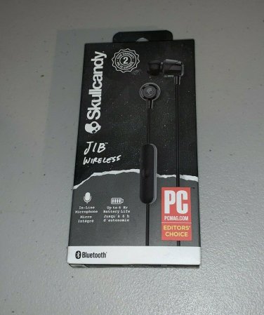 Skull Candy Jib Wireless Rechargeable Earbuds w/ Integrated In-Line Mic Black