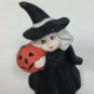 Vintage Brinn's Ceramic Witch Figurine Holding Jack O'Lantern Pumpkin 1988 3.25"