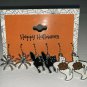 Halloween Silver Black Cat Spider Ghosts Dangling Pierced 3 Pair Earrings New