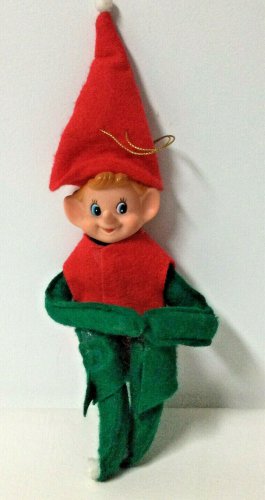 Vintage Pixie Felt Elf Knee Hugger Shelf Sitter Christmas Ornament