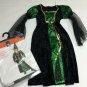 Girls Sparkle Witch Halloween Costume Dress ONLY Size S 4 6 Black Green Gold