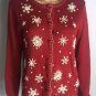 White Stag Womens Christmas Holiday Cardigan Sweater Size S 4 6 Red Snowflake