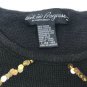 Vtg Work In Progress Black Holiday Sweater Womens L Silver Gold Sequins Bows