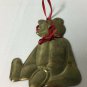 Vintage Department 56 Brass Teddy Bear Christmas Ornament 4.5" Red Bow