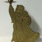Vintage Etched Solid Brass Santa Claus Christmas Candle Holder St Nick 8.5"