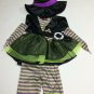 Girls Witch Halloween Costume Size S 4 6 Hat Black Green Purple Glittery