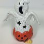 K's Collection Halloween Ceramic Ghost Figurine Crackle Paint Jack O'lantern 6.5