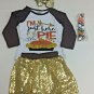 Boutique Toddler Girls Thanksgiving Outfit Set Size XS Top Skirt Pumpkin Pie