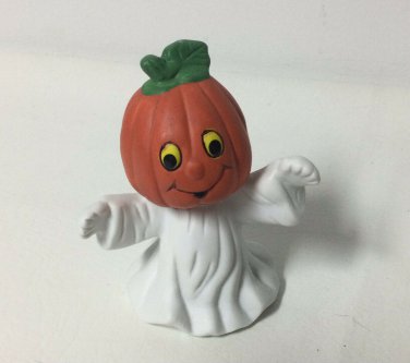 Vintage Ceramic Halloween Ghost Jack O'Lantern Head Figurine Figure Statue 4"