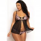 Floral Lace and Mesh Underwire Babydoll w/Open Back Panty 2 pc Set - Black/Pink MD Floral Lace and Mesh Underwire Babydoll w/Open Back Panty 2 pc Set - Black/Pink MD