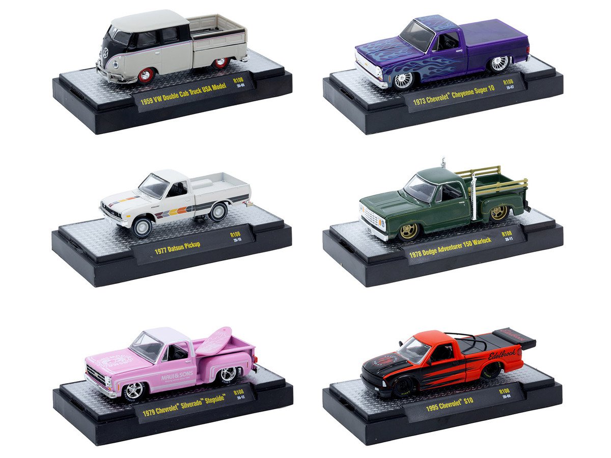 M2 Machines Auto-Thentics Release 108 6 Car Set w/ Display Cases 1/64