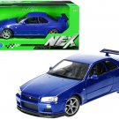 Nissan Skyline GT-R R34 Blue RHD 1/24 Welly NEX Models Diecast Nissan Skyline GT-R R34 Blue RHD 1/24 Welly NEX Models Diecast