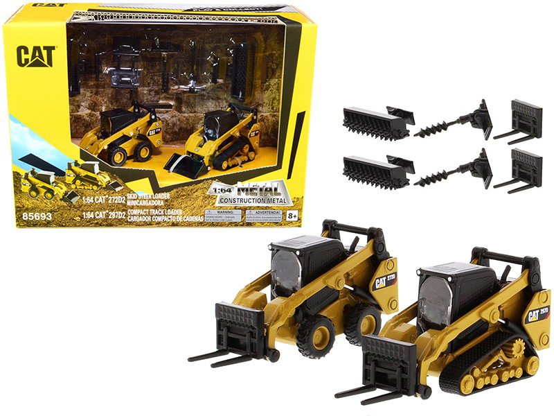 CAT 272D2 & 297D2 Loader Set w/ Accessories 1/64 Diecast Masters