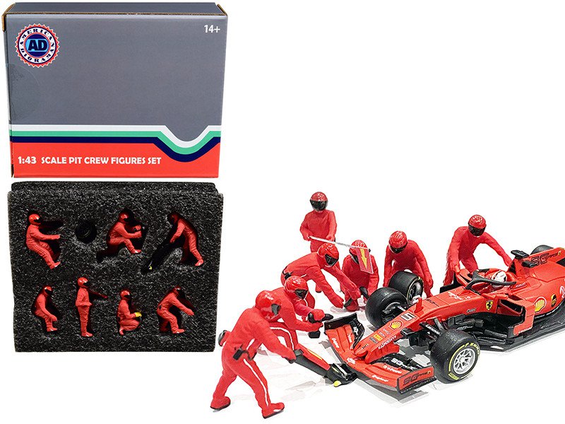 Formula 1 Pit Crew Team Red 7 Figure Set 1/43 American Diorama