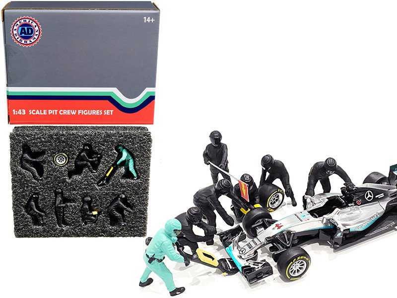 Formula 1 Pit Crew Team Black 7 Figure Set 1/43 American Diorama