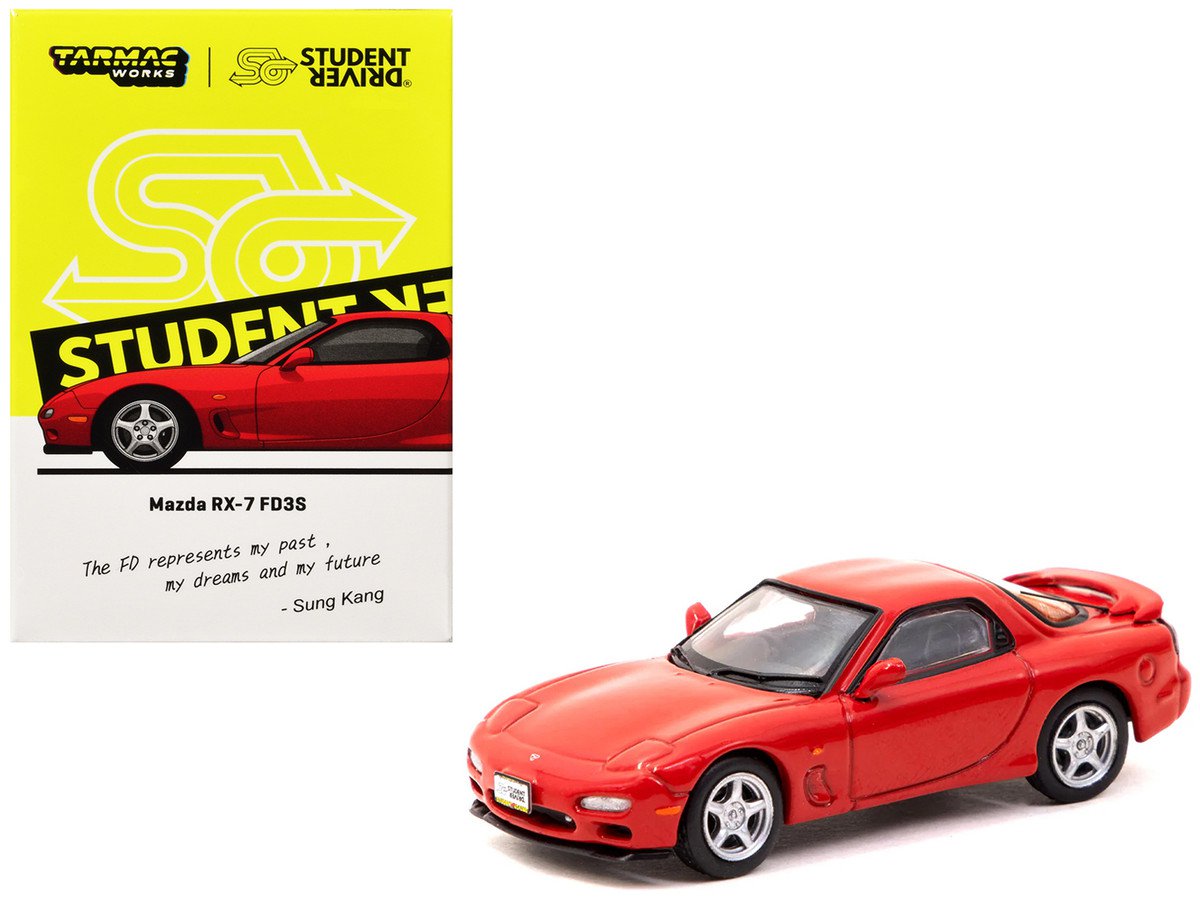 Mazda RX-7 FD3S RHD Student Driver Red 1/64 Diecast Tarmac Works