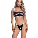 Playboy Bandeau Bikini Set Black White XS