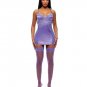 See It Through Guipure Lace Chemise Thong & Stockings Purple MD