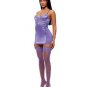 See It Through Guipure Lace Chemise Thong & Stockings Purple SM
