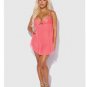 Eden Mesh Chemise Mini Dress Keyhole Cutout Coral MD