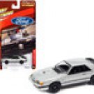 1986 Ford Mustang SVO Silver Black Stripes 1/64 Diecast by Johnny Lightning