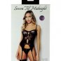 Seven 'til Midnight Floral Lace Mesh Cami w/ Garters & Thong Black O/S