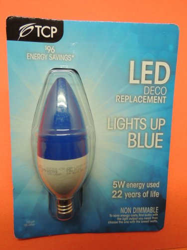 TCP BLUE LED Torpedo Deco Chandalier 5w = 40w Light Bulb RLDCT5WWBL Candelabra
