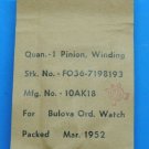Genuine Vintage Military Bulova Ordinance Watch Pinion Winding Parts 1952 NIP