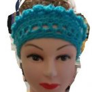 BEANIE MESSY BUN PONY TAIL HAT CROCHET TEAL/TURQ. 18" HAT OPEN WORK HAND CROCHET