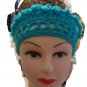 BEANIE MESSY BUN PONY TAIL HAT CROCHET TEAL/TURQ. 18" HAT OPEN WORK HAND CROCHET