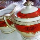 VINTAGE NORITAKE CHINA PIECES PITCHER & CREAMER ORIENTAL STYLE ORANGE