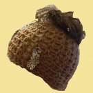 HAT MESSY BUN PONY TAIL HAT BEANIE GOLD 22" LADIES UNISEX TEENS HAND CROCHET