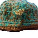 CROCHET MESSY BUN PONY TAIL HAT BEANIE GOLD 16" CHILDREN SMALL HAND CROCHET