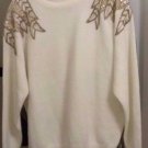 ALFRED DUNNER SWEATER VINTAGE OFF WHITE HEAVY GOLD BEADING & SHOULDER PADS