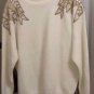 ALFRED DUNNER SWEATER VINTAGE OFF WHITE HEAVY GOLD BEADING & SHOULDER PADS