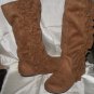 BOOTS SUEDE RUST BROWN WILD DIVA SIZE 5 1/2 - 12" TALL SIDE RUFFLED FLAT BOOTS