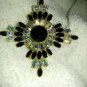 PIN BROOCH SQUARE CROSS SHAPED BLACK & IRIDESCENT LARGE 3" SQUARE VINTAGE