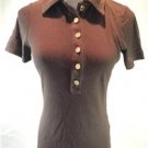 Tory Burch Women's Brown Polo Shirt with Gold Buttons Size S Great Condition!