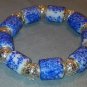 Blue + White Glass Bead Stretch Bracelet - 7 1/2" - New - Free Shipping - New