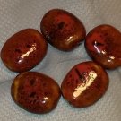 Red Porcelain Puffed Oval Beads, 5 Large Beads - 26x23mm-29x25mm - Free Shipping