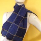vtg Loch Shire Navy Blue Checkerboard Plaid Wool Scarf Yellow White USA