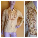 Vtg 60s H Bar C Ruffled Western Blouse Top Pearl Snap Shirt Rodeo S rockabilly