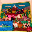Vtg Peruvian Handicraft Textile Farming Village Embellished Quilt Wall Hanging