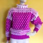 NOS vtg 80s Hot Pink White Wool Angora Handcrafted Fair Isle Sweater M Ski USA
