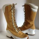 Timberland Tall Lace Up Winter Boots Wheat/White Suede Rubber Euro Dub Spin 7 EC
