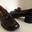 vtg 70s Stacked Heels Loafers Dark Brown Patent Leather 8N 8 N Hippie Boho