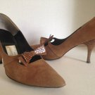 vtg 50s Pinup Pumps Tan/Brown Suede Snake Skin Heels Bow T&C 8.5-9 Bombshell EC
